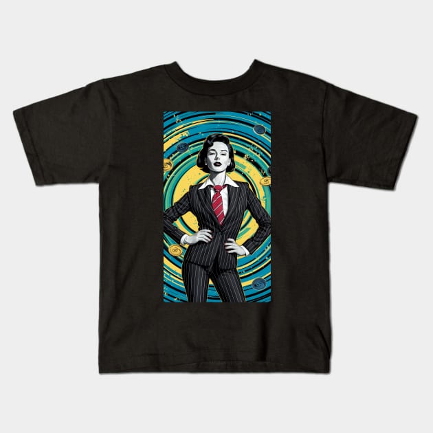 Banker woman pop art Kids T-Shirt by Spaceboyishere